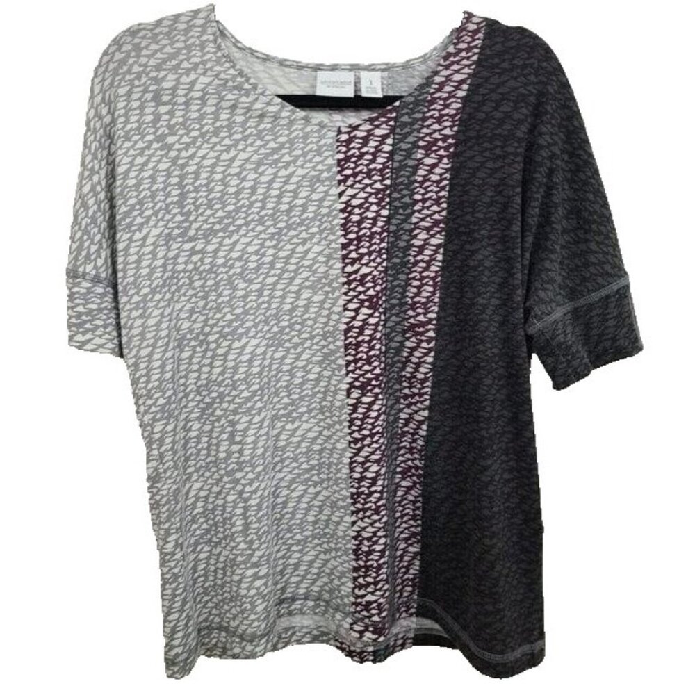 Weekends By Chicos Womens Top Medium Printed Short Sleeve Wearable Art‎ Casual